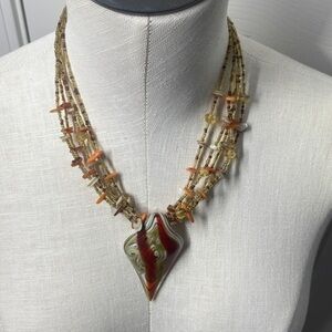 Vintage CG Multi Strand Art Glass Pendant Necklace